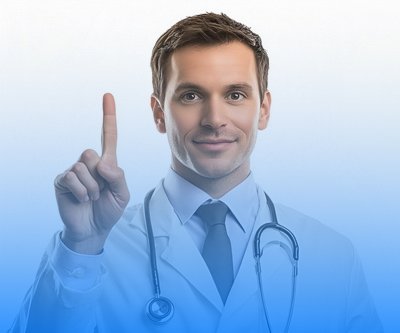 доктор поднял палец вверх врач привлекает внимание жестом